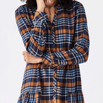 Matilda Jane  Womens Blue Orange Plaid General Store Flannel Tunic Sz M Fall Time Photo 0