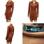 Just Quella  Ribbed Long Sleeve Ruched Button Up Collared Rust Mini Dress 4 / 6 Photo 1