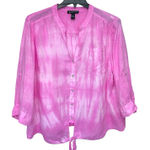 INC 100%‎ Linen Shirt Plus Size 22W Pink Tie Die Button Waist Tie Crop Top Photo 0