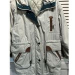 Fleet Street Beige/Green Jacket Pockets Collar Hood Zip/Snap Up Lined See Measur Photo 1