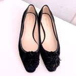 Nine West Black Suede Pom-Pom Fringe Flats, Size 9 Photo 2