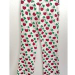 Moschino VTG 90s  White Flare Jeans Raspberry Leaf Print Red Green Y2K Cottage 26 Photo 3