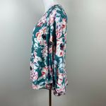 VICI Blouse Top S Green Floral Balloon Sleeve V-Neck High Low Feminine Photo 5