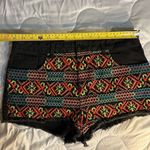 Topshop Moto Tribal Festive Colorful Embroidery Black Jean Shorts Waist 32 inche Photo 2