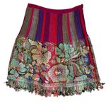 Roja Multicolored Floral Beaded Fringe Wool Skirt XL Purple Photo 1