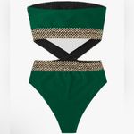 Milumia Women's Stitch Detail Strapless One Piece Swimsuit Cut Out Green Gold L Size L Photo 3