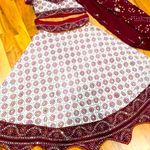 The Outfit Maroon and white three piece lengha dress choli sari Diwali Eid Indian Photo 0