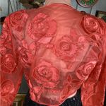Vintage Coral Sheer Bolero With Embroidered & Beaded Roses Small Pink Photo 10