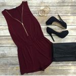 Ambiance burgundy romper with gold zipper up front size large elastic waist Photo 1