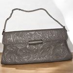 BCBGMAXAZRIA BCBG Maxazia Tooled Leather Clutch Shoulder Taupe Handbag With Chain Photo 0