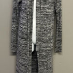 White House | Black Market Heather Black Creamy White Open Front Long Cardigan- Me Photo 0