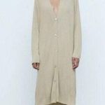 ZARA Ribbed Knit Longline Duster Cardigan Tan Beige Size Large Photo 1