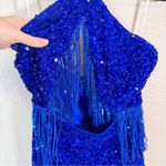 Lulus  Blue Sequin Fringe Mini Dress Womens L Halter Party Baddie Bling Prom Photo 10