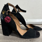 Nanette Lepore  Martina Embroidered Black Suede Leather Block Mary Jane heels 7.5 Photo 0