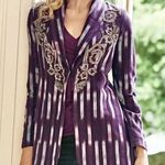 Soft Surroundings  Women's Jacket Blazer Topkapi Ikat Printed Beaded Purple XL Photo 0