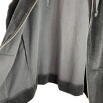 Chic Vintage Velour Long Sleeve Drawstring Hoodie with Zipper Front & Po… Black Size M Photo 6