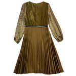 Mystree  M Dress Gold Velvet Snakeskin Pleated Bell Sleeve Sleek Old Money Witchy Photo 4