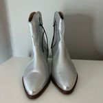 Free People  New Frontier Silver Leather Western Ankle Booties Photo 4