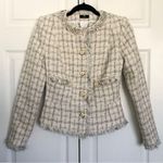 Elisabetta Franchi GIACCA Cream and Metallic Tweed Jacket Size 40 / US 4 Gold Photo 1