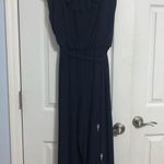 Roz & Ali flowy navy blue jumpsuit rhinestones v neck wedding pantsuit size 1X Photo 1