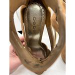 Bebe Size 8M Ultra High Suede Tan Heels with Strappy Design on Foot Photo 84