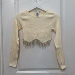 ZARA NEW Cream Long Sleeve Crop Top with Rhinestone Photo 4