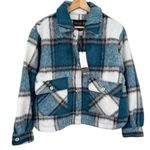 TRUTH Shacket Womens Size M Teal Plaid Fuzzy Chest Pockets Cozy Streetwear Black Size M Photo 0