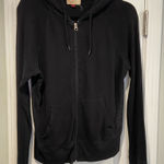 SO  Size L Black Sheer Mesh Back Long Sleeve Full Zip Hoodie Knit Sweatshirt Photo 0