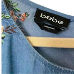Bebe  Chambray Floral Shoulder Embroidered Crop Top Photo 4