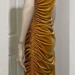 House of Harlow Luxe Velvet Ruched Sides One Shoulder Dress Mineral Gold Size L Photo 2