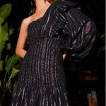 Farm Rio NWT  Lurex Stripes Mini Dress‎ One Shoulder Statement Sleeve reg $265 Photo 0