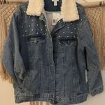 Forever 21 New w| Tags! INNER QUILTED, PEARL EMBELLISHED JEAN JACKET Photo 0