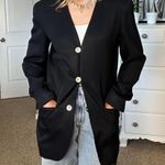 80s Style Vintage Black Blazer with Shell Like Buttons Ribbed Material Chic Size 6 Photo 7