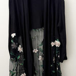 KIM & CAMI | Black Floral Print Open Front Drape Cardigan Sheer White | Large Photo 0