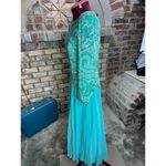 Laundry by Shelli Segal dress formal beaded 100% silk swing skirt shoulder pads blue Photo 5