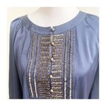 Chico's Chico’s Silky Sequin V-Neck Beaded Blouse Navy Bronze Size 1/Medium Elegant Photo 6