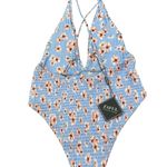 Zaful  Blue Floral Deep V Smocked Cornflower Plunge One-Piece Swimsuit Photo 1