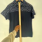 Ivy Ridge Navy Blue Patterned Mesh Neckline Stretch Jersey Knit Dolman Polo Top Photo 9