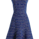 J. Crew Coco Tweed Boulce Fluted Flare Hem‎ Cobalt Blue Midi Dress Size 14 New Photo 0