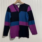 Doncaster L Colorblock Sweater Dark Academia Mod Geometric Knit Vtg Purple Y2K Photo 0