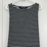 Norma Kamali Large Black, White Stripe Sleeveless Bodycon Midi Dress with Sash Photo 5