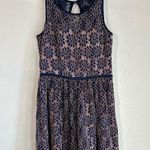 Minuet Deep Blue Pink Midi Bow Detail Lace Embroidered Dress Size Small Wedding Photo 4