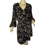 ALC Frank A.L.C. SILK “RORY” PALM LEAF PRINT BLACK & BROWN PLEATED SPLIT SLEEVE DRESS (2) Photo 3