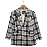 Eloquii  Blazer Womens 14 Plaid Long Strong Shoulder One Button Career Blue Photo 1