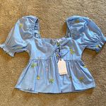 English Factory Floral Embroidered Puff Slv Babydoll Powder Blue Multi XS *flaw Photo 2
