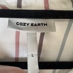 Cozy Earth‎ Pajama Top Women Large Soft Woven White Stripe Lounge Shirt Long Slv Photo 3