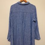 J. Jill Linen Button Down Shirt Dress Size Large Striped Midi Blue Beach Photo 5
