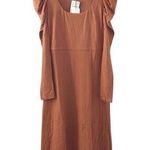 WAYF  Puff Long Sleeve Midi Dress in Rust NEW Photo 0