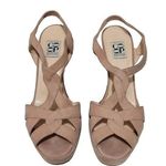 barney's new york Barneys of New York Italian Tan Suede Open Toe Heels Sz 39 Photo 0