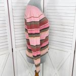 Emma James  Petite Striped Multicolor V Neck Sweater Pink Brown Large Photo 2